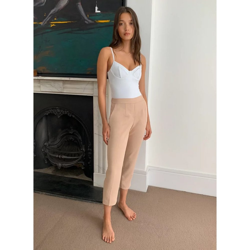 Aritzia Babaton Pants Conan Tapered Leg Pull On Beige 0